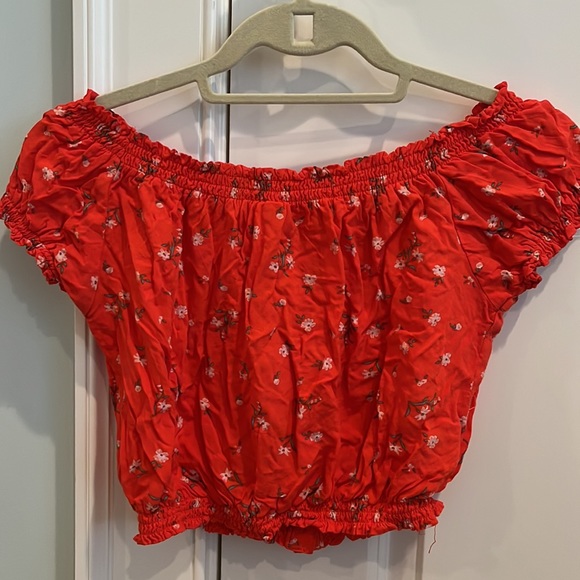 LA Hearts orange and floral off the shoulder top size medium - Picture 2 of 3